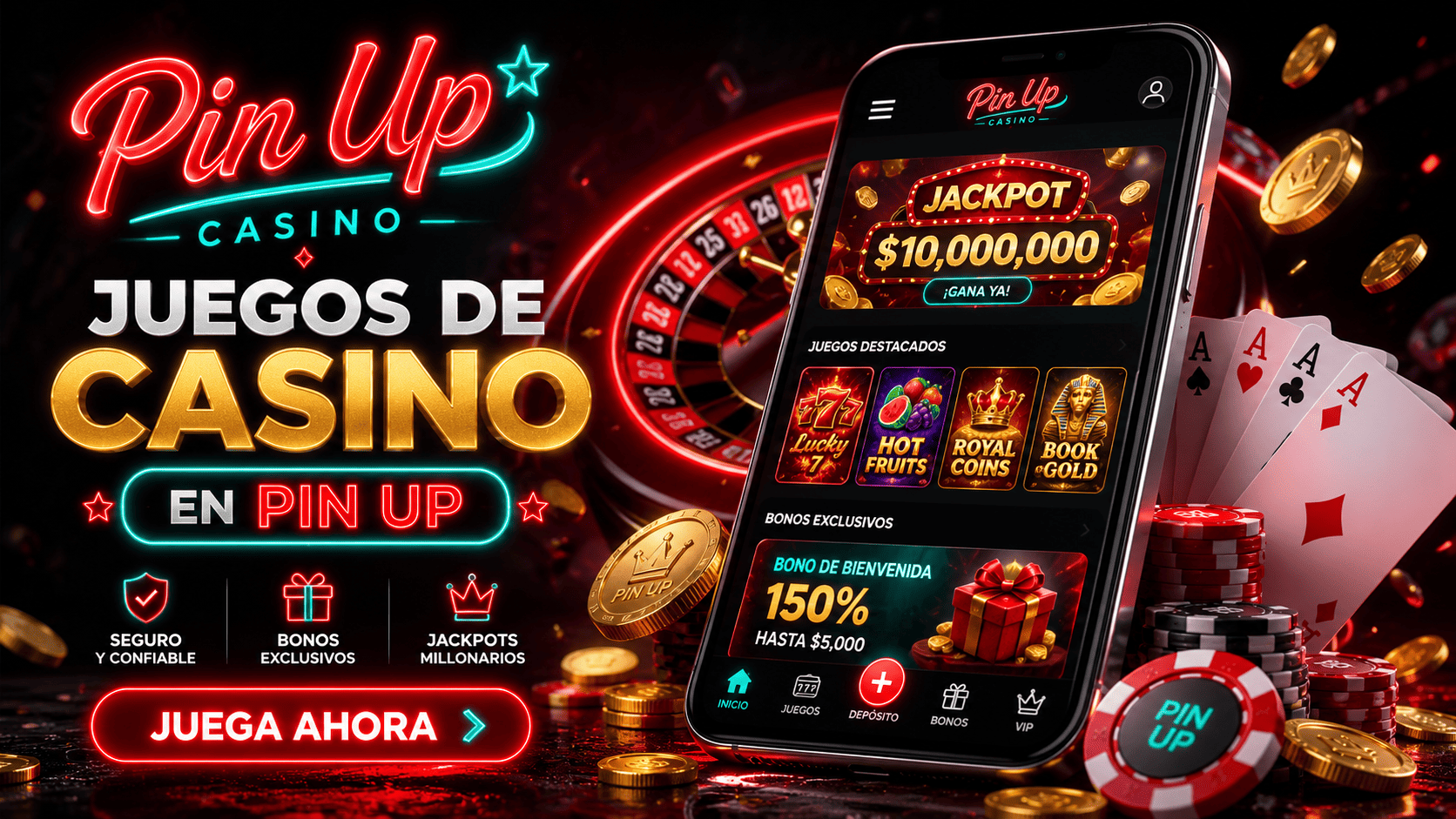 Lobby de juegos de casino en Pin Up mostrando diferentes categorías de tragamonedas